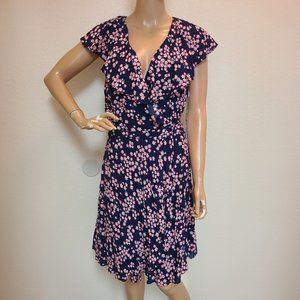 DRAPER JAMES RSVP floral print wrap dress ruffle neckline sz M